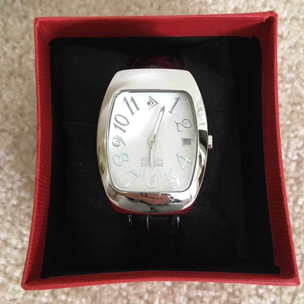 Silpada Silver Watch with Black Croc Leather Band